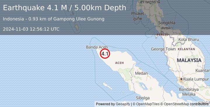 Earthquake Northern Sumatra, Indonesia (4.1 M) (2024-11-03 12:56:12 UTC)