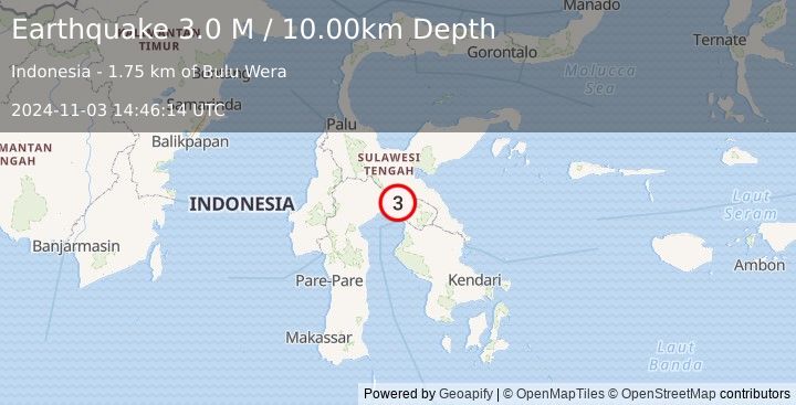 Earthquake Sulawesi, Indonesia (3.0 M) (2024-11-03 14:46:14 UTC)