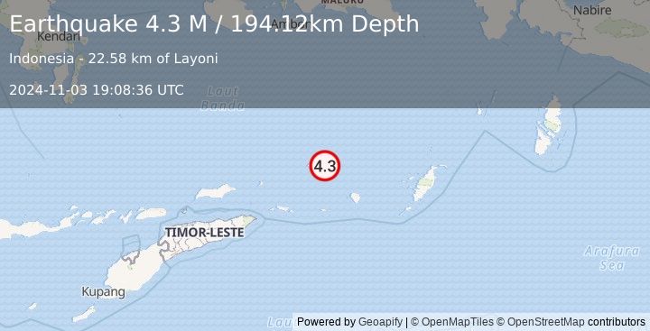 Earthquake Banda Sea (4.3 M) (2024-11-03 19:08:36 UTC)