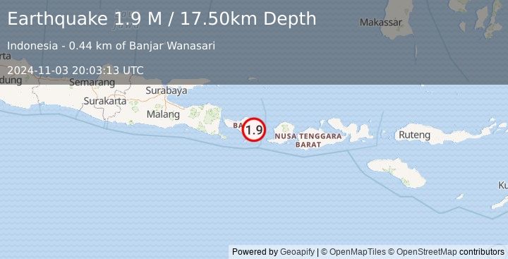 Earthquake Bali Region, Indonesia (1.9 M) (2024-11-03 20:03:13 UTC)