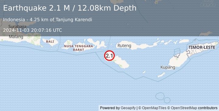 Earthquake Sumba Region, Indonesia (2.1 M) (2024-11-03 20:07:16 UTC)