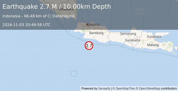 Earthquake South of Java, Indonesia (2.7 M) (2024-11-03 20:49:58 UTC)