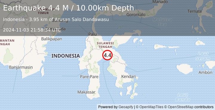 Earthquake Sulawesi, Indonesia (4.4 M) (2024-11-03 21:58:34 UTC)