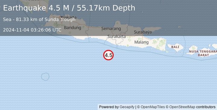 Earthquake Java, Indonesia (4.5 M) (2024-11-04 03:26:06 UTC)