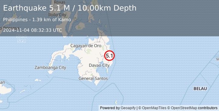 Earthquake Mindanao, Philippines (5.1 M) (2024-11-04 08:32:33 UTC)