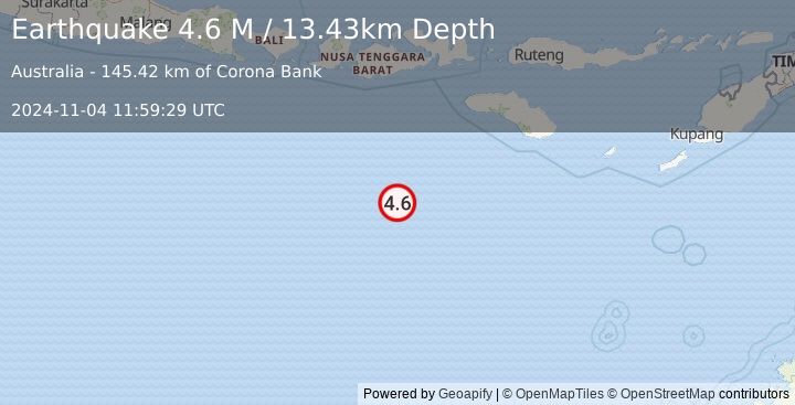 Earthquake South of Sumbawa, Indonesia (4.6 M) (2024-11-04 11:59:29 UTC)