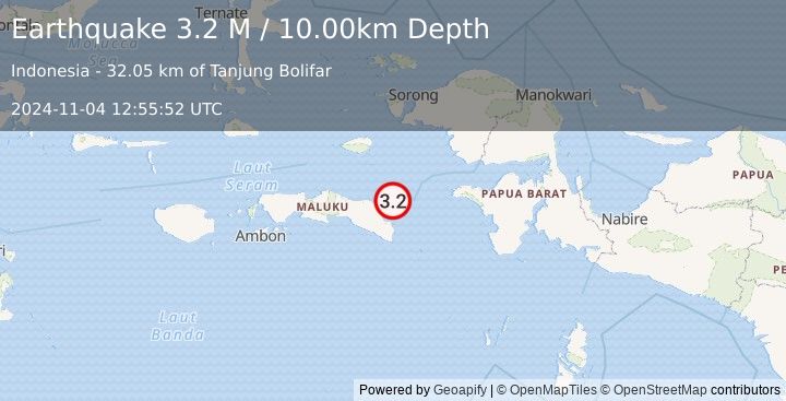 Earthquake Seram, Indonesia (3.2 M) (2024-11-04 12:55:52 UTC)