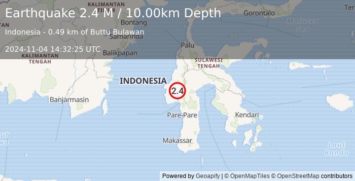 Earthquake Sulawesi, Indonesia (2.4 M) (2024-11-04 14:32:25 UTC)