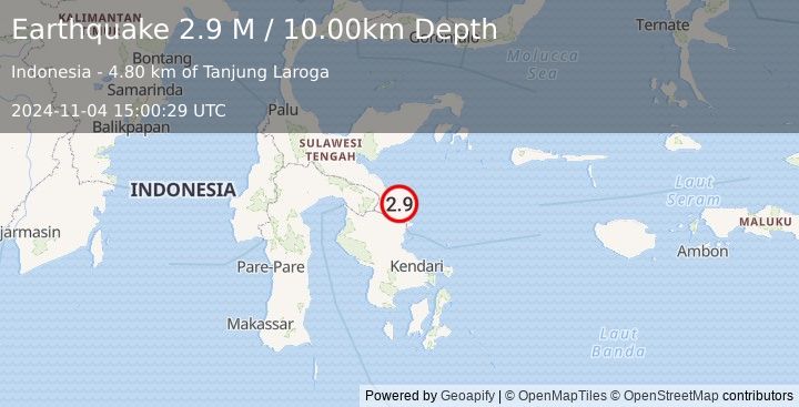 Earthquake Sulawesi, Indonesia (2.9 M) (2024-11-04 15:00:29 UTC)