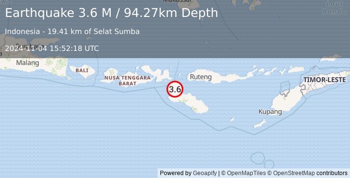 Earthquake Sumba Region, Indonesia (3.6 M) (2024-11-04 15:52:18 UTC)