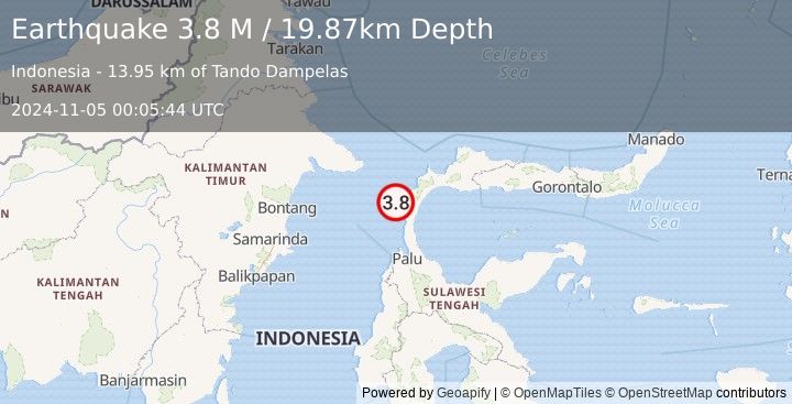 Earthquake Minahassa Peninsula, Sulawesi (3.8 M) (2024-11-05 00:05:44 UTC)