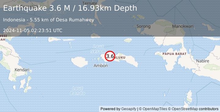 Earthquake Seram, Indonesia (3.6 M) (2024-11-05 02:23:51 UTC)