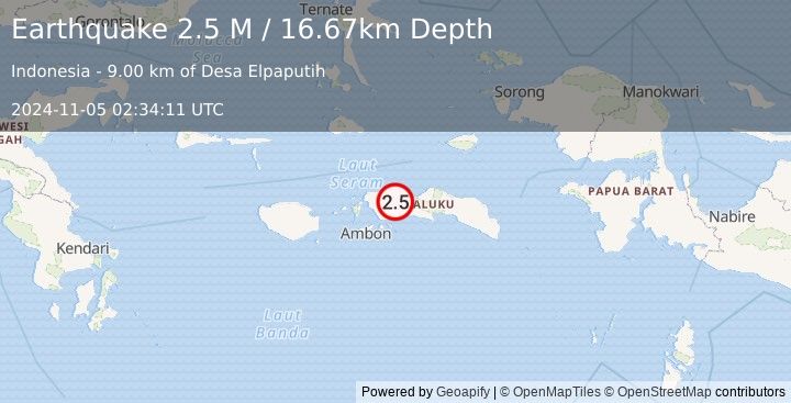 Earthquake Seram, Indonesia (2.5 M) (2024-11-05 02:34:11 UTC)