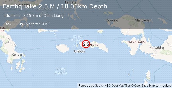 Earthquake Seram, Indonesia (2.5 M) (2024-11-05 02:36:53 UTC)