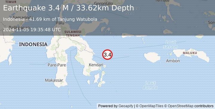 Earthquake Sulawesi, Indonesia (3.4 M) (2024-11-05 19:35:48 UTC)