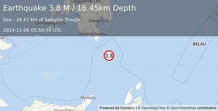 Earthquake Talaud Islands, Indonesia (3.8 M) (2024-11-06 05:50:34 UTC)