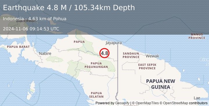 Earthquake West Papua, Indonesia (4.8 M) (2024-11-06 09:14:53 UTC)