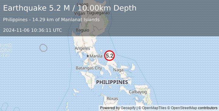 Earthquake Luzon, Philippines (5.2 M) (2024-11-06 10:36:11 UTC)