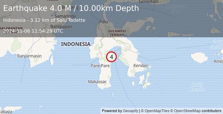 Earthquake Sulawesi, Indonesia (4.0 M) (2024-11-06 11:54:29 UTC)