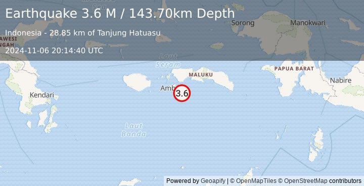 Earthquake Seram, Indonesia (3.6 M) (2024-11-06 20:14:40 UTC)