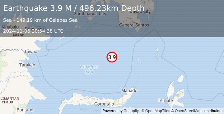 Earthquake Celebes Sea (3.9 M) (2024-11-06 20:54:38 UTC)