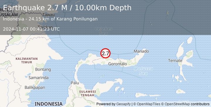 Earthquake Minahassa Peninsula, Sulawesi (2.7 M) (2024-11-07 00:41:23 UTC)