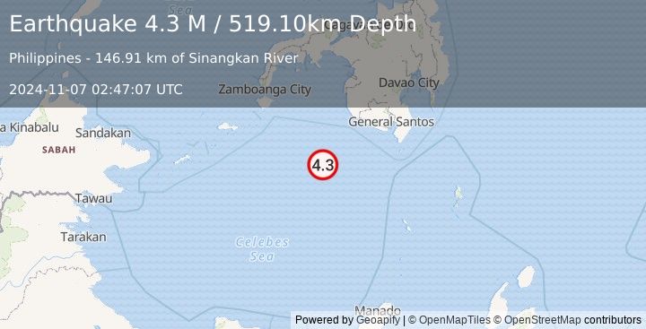 Earthquake Mindanao, Philippines (4.3 M) (2024-11-07 02:47:07 UTC)