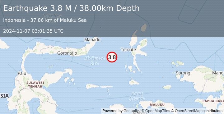 Earthquake Northern Molucca Sea (3.8 M) (2024-11-07 03:01:35 UTC)