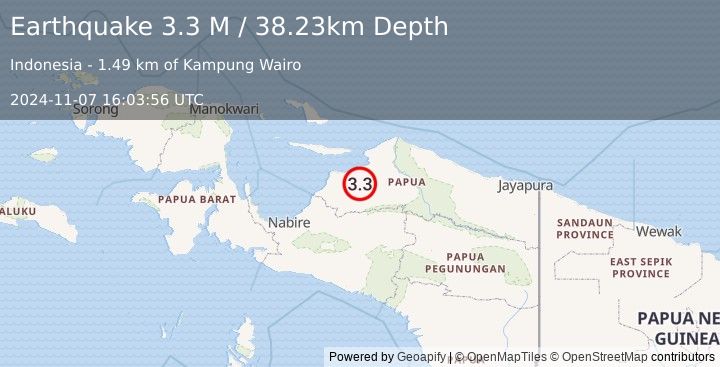 Earthquake West Papua, Indonesia (3.3 M) (2024-11-07 16:03:56 UTC)