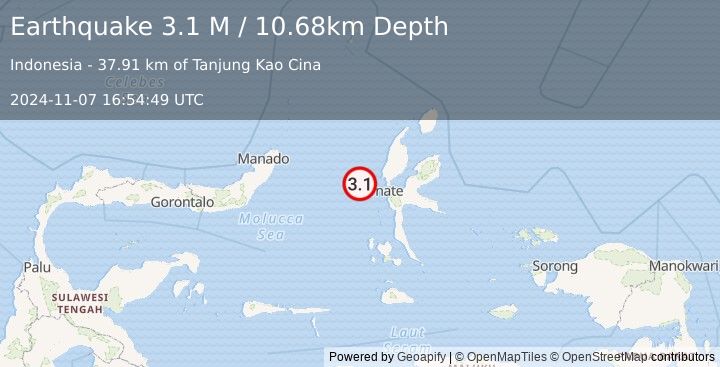 Earthquake Northern Molucca Sea (3.1 M) (2024-11-07 16:54:49 UTC)