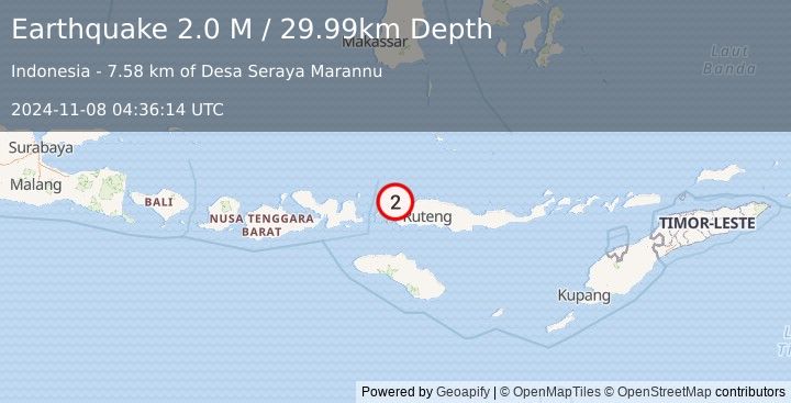 Earthquake Flores Region, Indonesia (2.0 M) (2024-11-08 04:36:14 UTC)