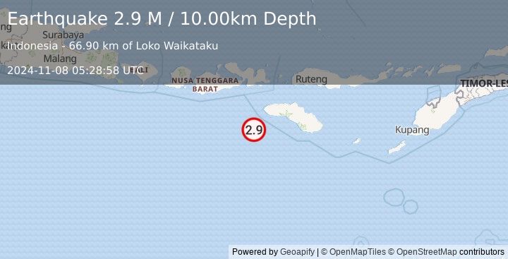 Earthquake South of Sumbawa, Indonesia (2.9 M) (2024-11-08 05:28:58 UTC)