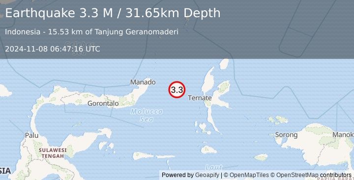 Earthquake Northern Molucca Sea (3.3 M) (2024-11-08 06:47:16 UTC)