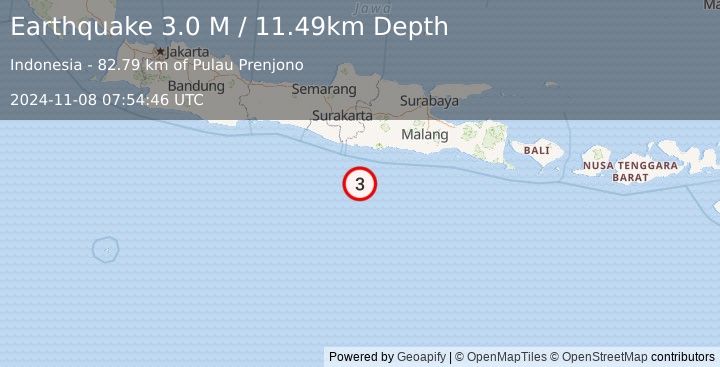 Earthquake South of Java, Indonesia (3.0 M) (2024-11-08 07:54:46 UTC)