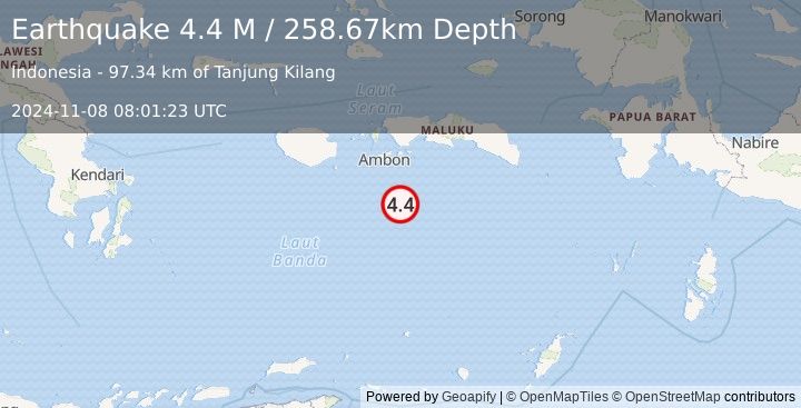 Earthquake Banda Sea (4.4 M) (2024-11-08 08:01:23 UTC)