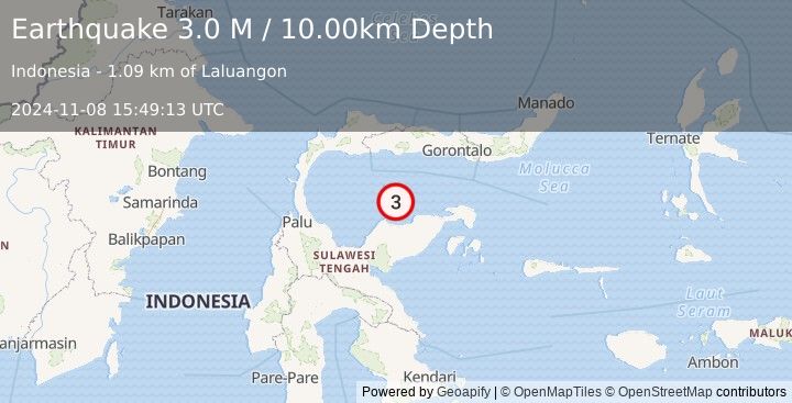 Earthquake Minahassa Peninsula, Sulawesi (3.0 M) (2024-11-08 15:49:13 UTC)