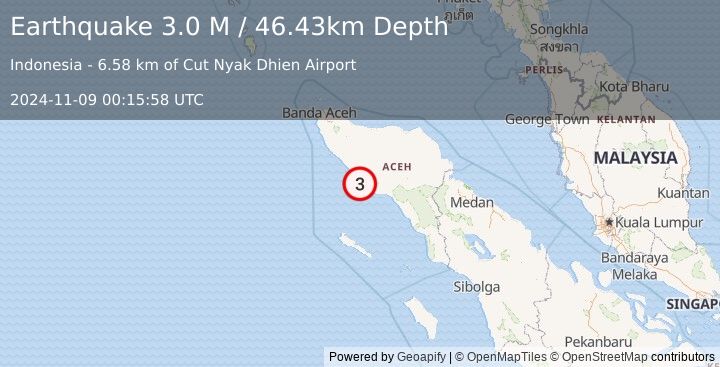 Earthquake Northern Sumatra, Indonesia (3.0 M) (2024-11-09 00:15:58 UTC)