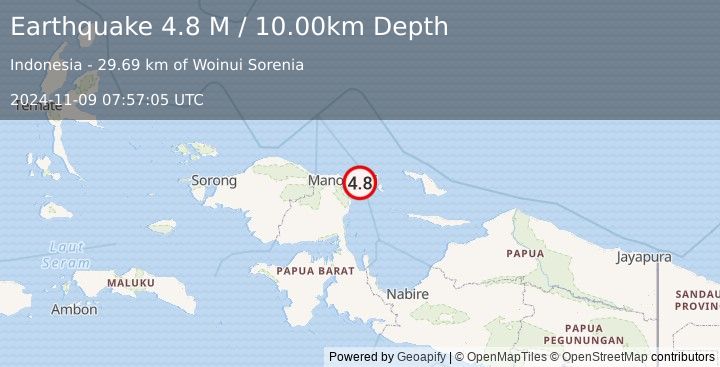 Earthquake West Papua Region, Indonesia (4.8 M) (2024-11-09 07:57:05 UTC)