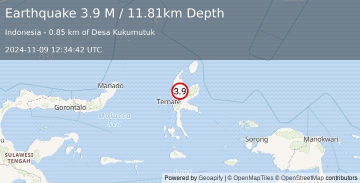 Earthquake Halmahera, Indonesia (3.9 M) (2024-11-09 12:34:42 UTC)