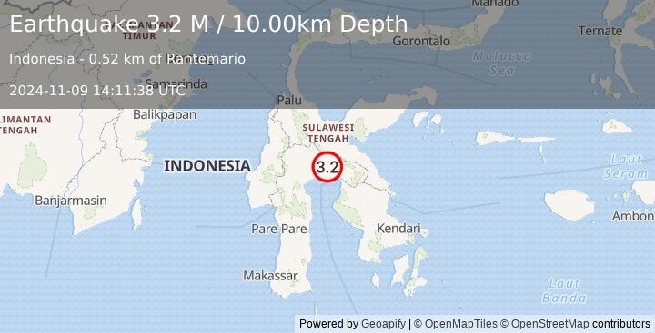 Earthquake Sulawesi, Indonesia (3.2 M) (2024-11-09 14:11:38 UTC)