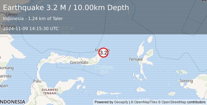 Earthquake Minahassa Peninsula, Sulawesi (3.2 M) (2024-11-09 14:15:30 UTC)