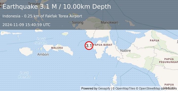 Earthquake West Papua Region, Indonesia (3.1 M) (2024-11-09 15:40:59 UTC)