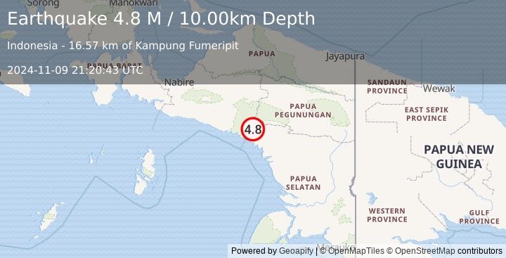 Earthquake West Papua, Indonesia (4.8 M) (2024-11-09 21:20:43 UTC)