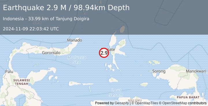 Earthquake Halmahera, Indonesia (2.9 M) (2024-11-09 22:03:42 UTC)