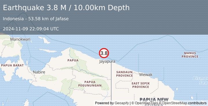 Earthquake West Papua Region, Indonesia (3.8 M) (2024-11-09 22:09:04 UTC)