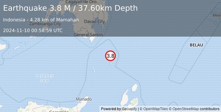 Earthquake Talaud Islands, Indonesia (3.8 M) (2024-11-10 00:58:59 UTC)