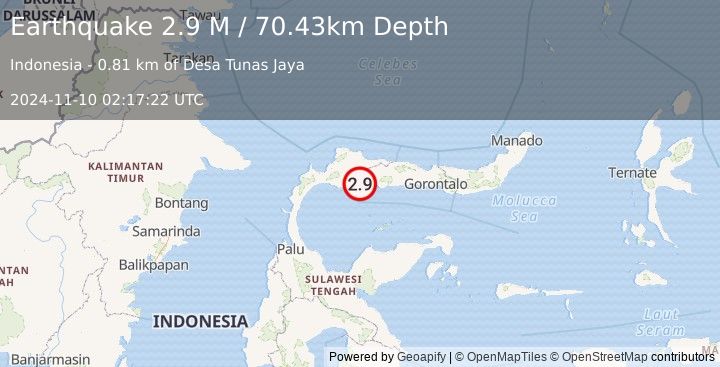 Earthquake Minahassa Peninsula, Sulawesi (2.9 M) (2024-11-10 02:17:22 UTC)