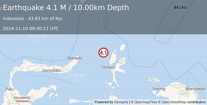 Earthquake Halmahera, Indonesia (4.1 M) (2024-11-10 09:40:11 UTC)