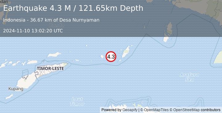 Earthquake Tanimbar Islands Region, Indonesia (4.3 M) (2024-11-10 13:02:20 UTC)