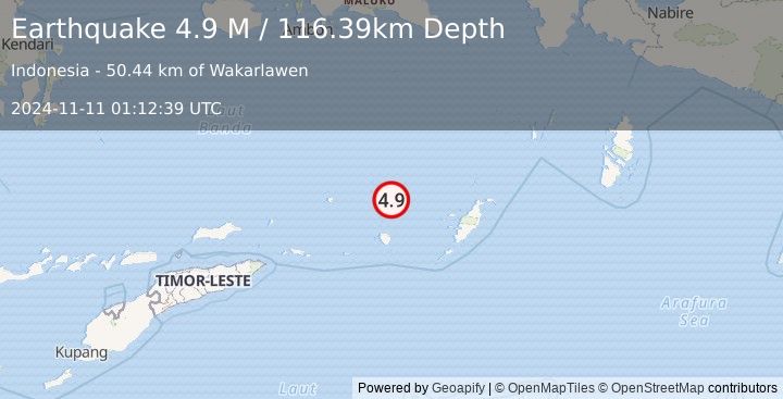 Earthquake Banda Sea (4.9 M) (2024-11-11 01:12:39 UTC)